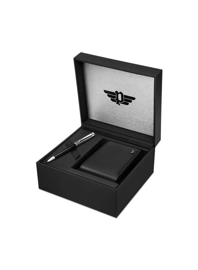 بوليس Genuine Leather Bi-fold Wallet & Twist Ballpoint Pen Gift Set for Men
