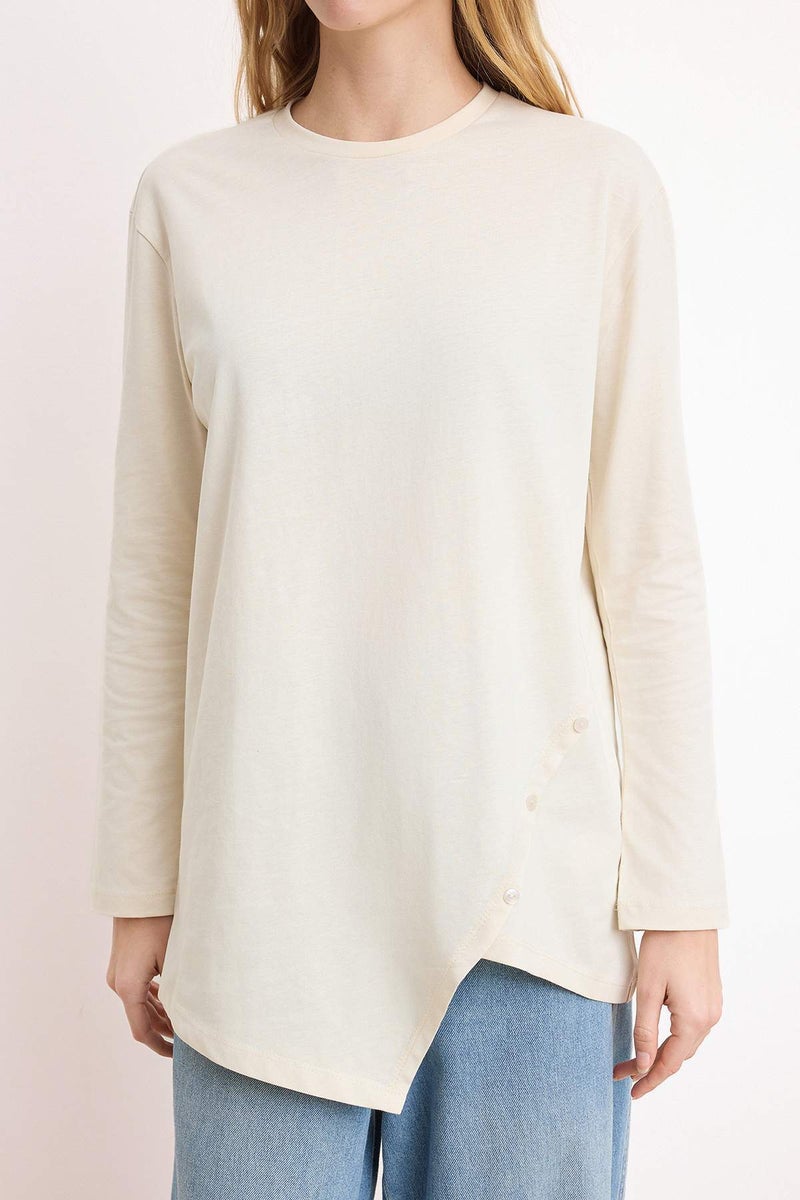 trendyol Beige Regular Single Jersey Plain Knitted Button Detail Tctss26Uk00003 - Image 3