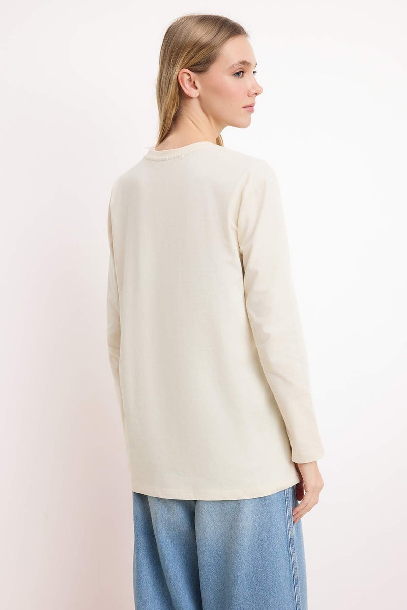 trendyol Beige Regular Single Jersey Plain Knitted Button Detail Tctss26Uk00003 - Image 4