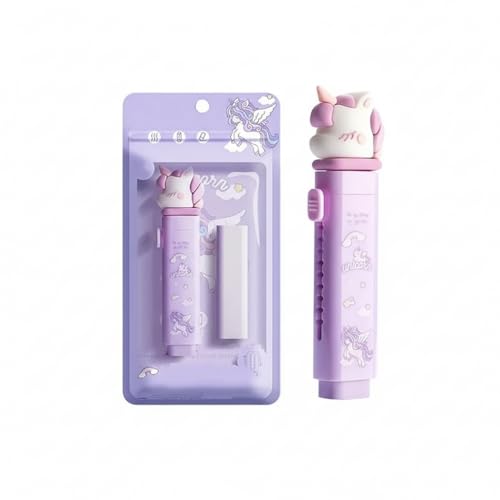 Parshya Cute Retractable Eraser Pen with Refill, Cute Purple Push-Up Style Rubber, Kawaii School Stationery Supplies for Kids Students - Image 1