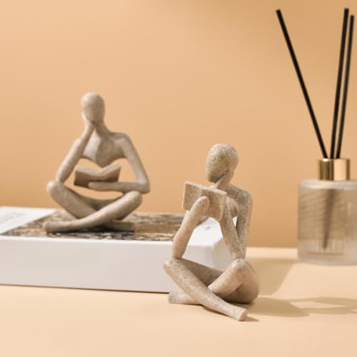LINZHEN Style-A Beige, Creative Abstract Thinker Bookend for Home Aesthetic, Study, and Wine Cabinet – Stylish Shelf Decor Accent and Thoughtful Gift for Living Room, Bar, or Coffee Shop - Image 4