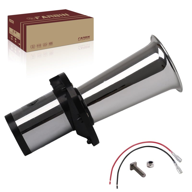 FARBIN 12v OOGA Horn Antique Classic Car Horn Ahooga Old School Chrome Air Horn Vintage Style Fun Horn OOOGAH Sound Car horn Silver Strange tone horn