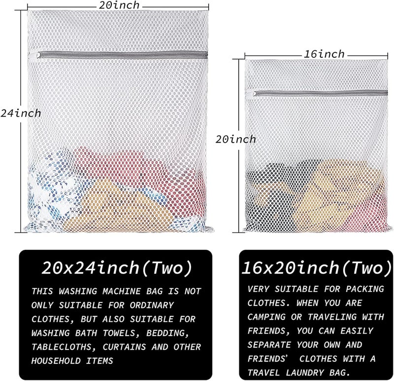 SUERIV Extra Large Honeycomb Mesh Laundry Bag125gsm Net Fabric Durable and Reusable Delicate Wash Bag,Travel Organization Bag for Lingerie,Clothes,Jeans,Bath Towel,Sock (Set of 4(2L+2XL)) - Image 2