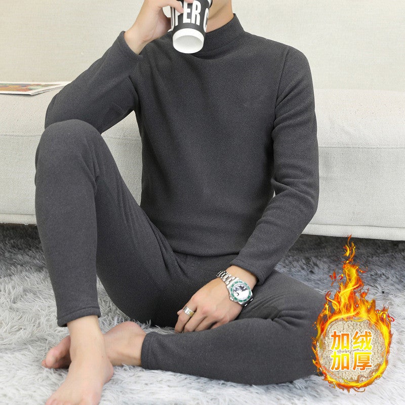 German Velvet Thermal Underwear Men'S Fleece-Lined Thickened Mid-Collar Slim-Fit Bottoming Winter Autumn Clothes Autumn Pants Men'S Suit - Image 1