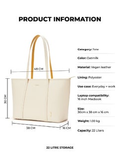 Mokobara MOKOBARA The Astrid Minimal Tote Vegan Leather Oversized Black Tote Bag For Women (Oatmilk)  - Image 3