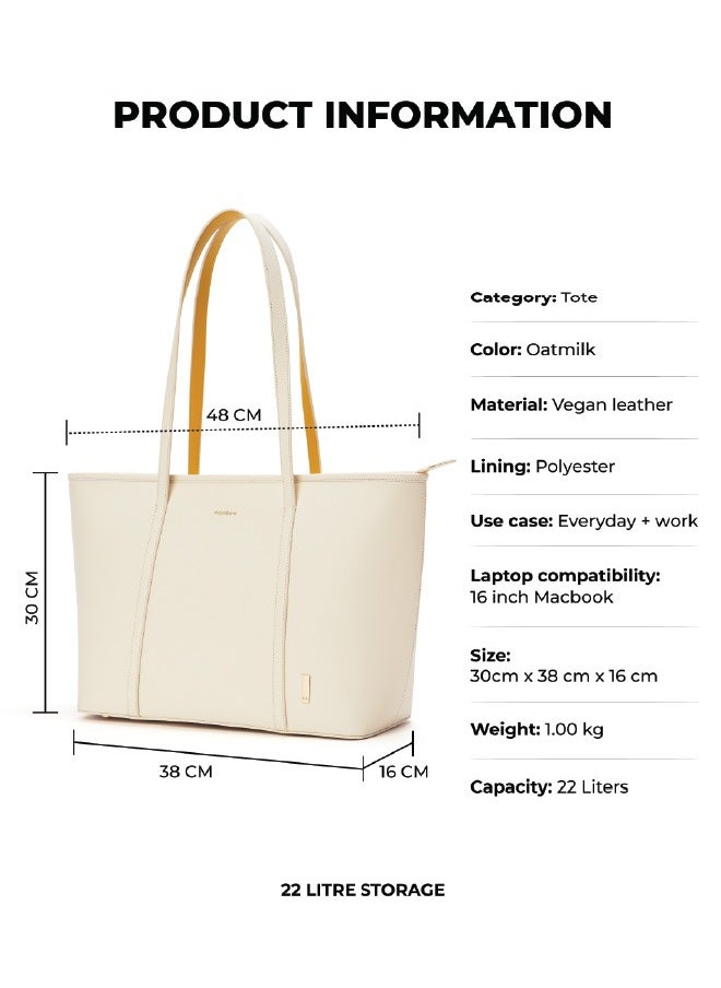 Mokobara MOKOBARA The Astrid Minimal Tote Vegan Leather Oversized Black Tote Bag For Women (Oatmilk)  - Image 3