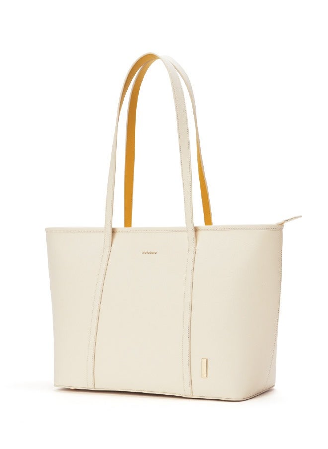 Mokobara MOKOBARA The Astrid Minimal Tote Vegan Leather Oversized Black Tote Bag For Women (Oatmilk)  - Image 1