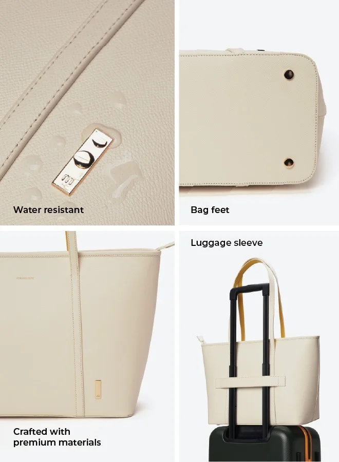 Mokobara The Astrid Minimal Tote Vegan Leather Oversized Black Tote Bag For Women (Oatmilk)