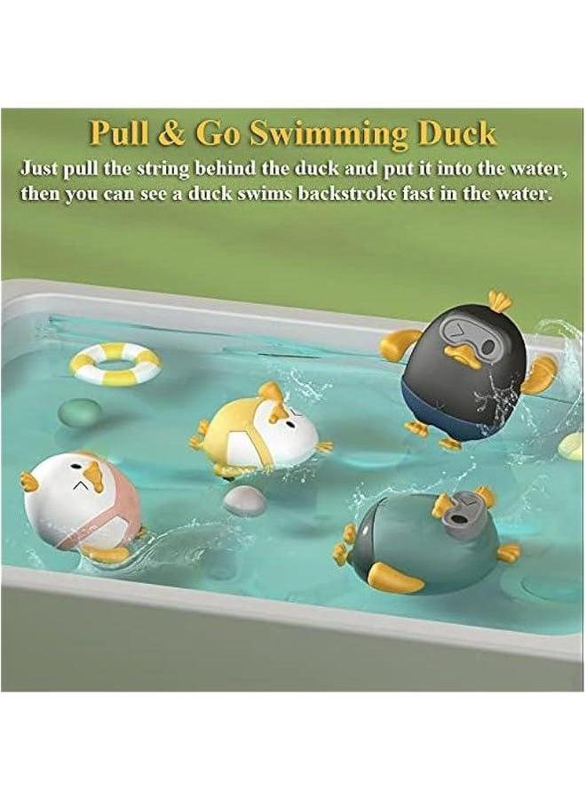 Pull & Go Duck Bath Toy, Funny Duckling Toy Wind-up Tub Jumpsuit Bathtub Swimming Goggles Water Boat for Boys and Girls (1-Pink)  - Image 2
