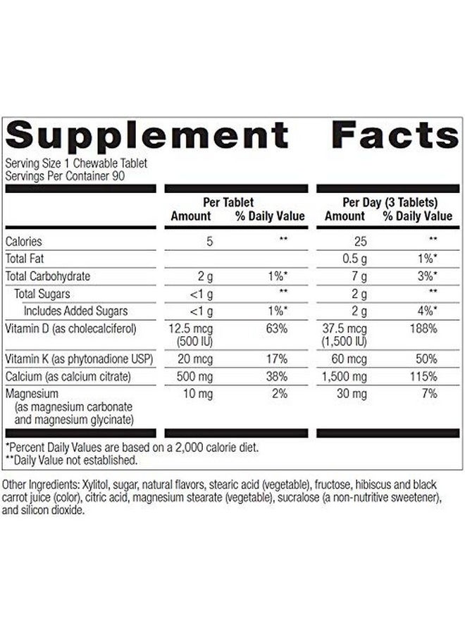 Bariatric Advantage - Calcium Citrate Chewable 500Mg With Vitamin D3 For Bariatric Surgery Patients Including Gastric Bypass And Sleeve Gastrectomy Low Sugar Wild Cherry Flavor 90 Count - Image 1