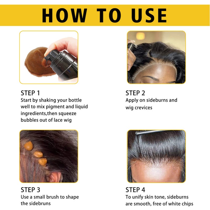 Goiple Lace Tint Melting Hair Mousse, 6.8 fl oz Lace Tint Mousse for Women Hair Wigs Lace Wigs Toupees and Hairpieces Natural Finishing Lace Color, Lace Tint for Wigs Tool Set (Light Brown) - Image 5