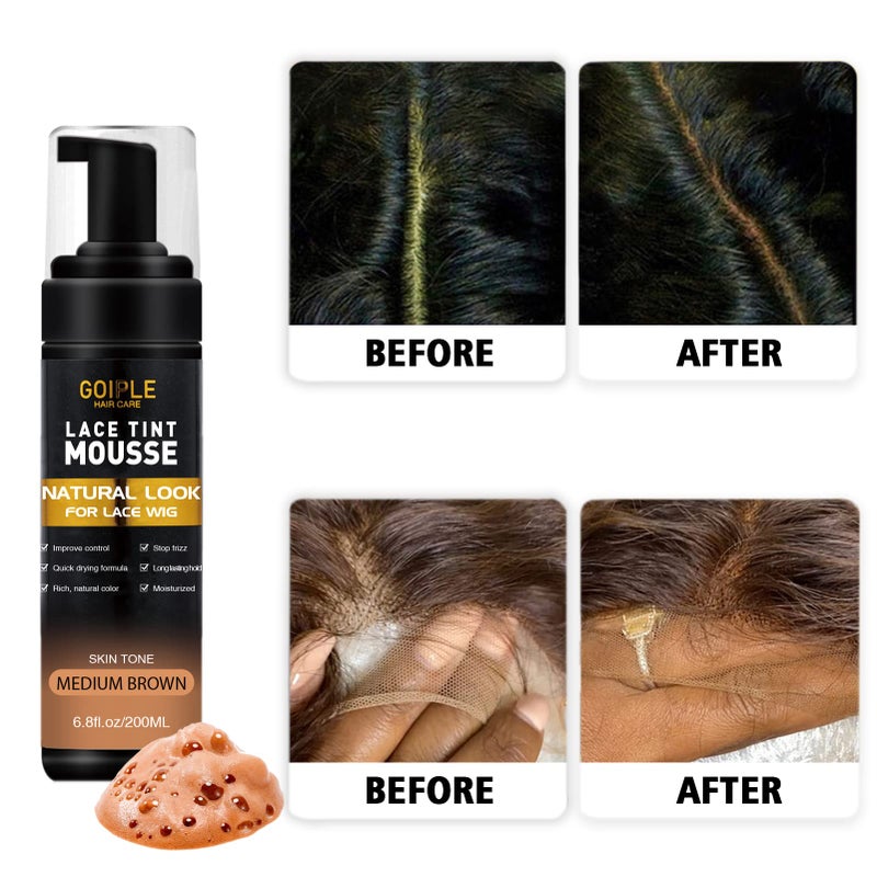Goiple Lace Tint Melting Hair Mousse, 6.8 fl oz Lace Tint Mousse for Women Hair Wigs Lace Wigs Toupees and Hairpieces Natural Finishing Lace Color, Lace Tint for Wigs Tool Set (Light Brown) - Image 4
