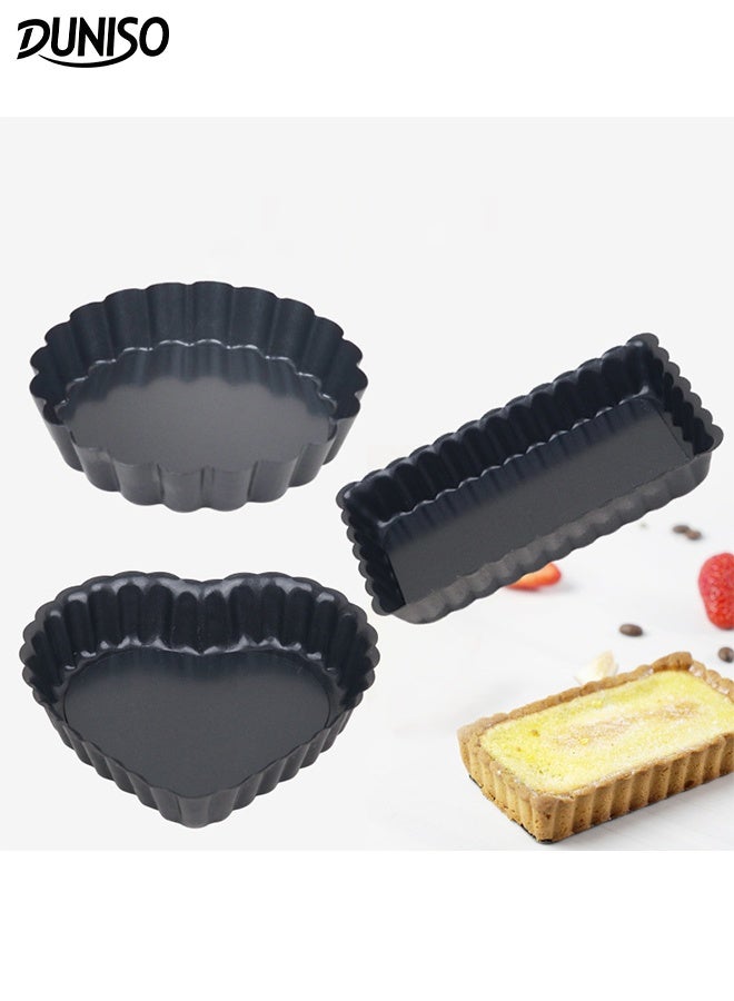 DUNISO 3Pcs Baking Pan Non-Stick Quiche Tart Tin Fluted Different Shapes Deep Flan Dish with Removable Bottom Carbon Steel Round Pizza Plate Multi-Functional Baking Tray for Baking Quiches, Pies, Flans, Cheese  - Image 1