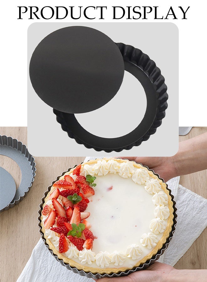 DUNISO 3Pcs Baking Pan Non-Stick Quiche Tart Tin Fluted Different Shapes Deep Flan Dish with Removable Bottom Carbon Steel Round Pizza Plate Multi-Functional Baking Tray for Baking Quiches, Pies, Flans, Cheese  - Image 3