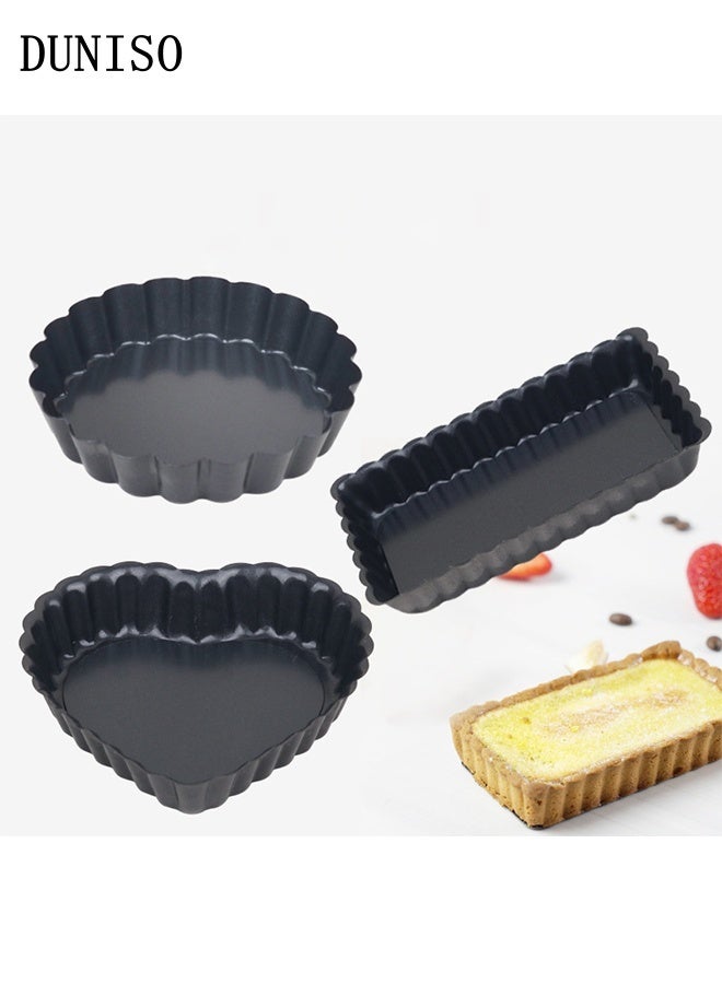 DUNISO 3Pcs Baking Pan Non-Stick Quiche Tart Tin Fluted Different Shapes Deep Flan Dish with Removable Bottom Carbon Steel Round Pizza Plate Multi-Functional Baking Tray for Baking Quiches, Pies, Flans, Cheese - Image 1