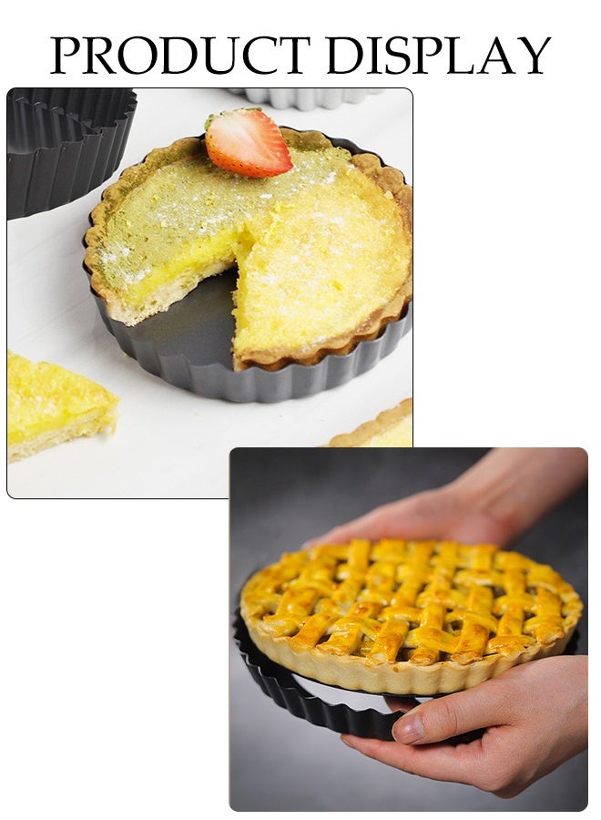 DUNISO 3Pcs Baking Pan Non-Stick Quiche Tart Tin Fluted Different Shapes Deep Flan Dish with Removable Bottom Carbon Steel Round Pizza Plate Multi-Functional Baking Tray for Baking Quiches, Pies, Flans, Cheese - Image 2