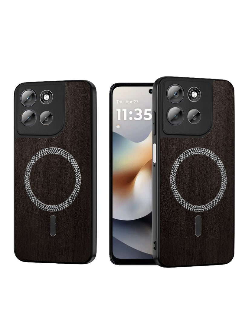 Wtech Motorola Moto G56 5G 2025 Wood Texture Strong Magnetic Case Plus Shell Shockproof Magsafe Hard PC Rear Case Cover (MCMPMN) - Ebony Wood - Image 1