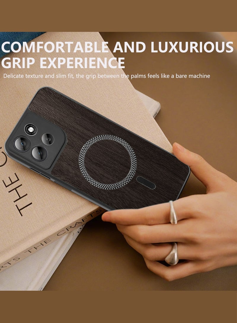 Wtech Motorola Moto G56 5G 2025 Wood Texture Strong Magnetic Case Plus Shell Shockproof Magsafe Hard PC Rear Case Cover (MCMPMN) - Ebony Wood - Image 4