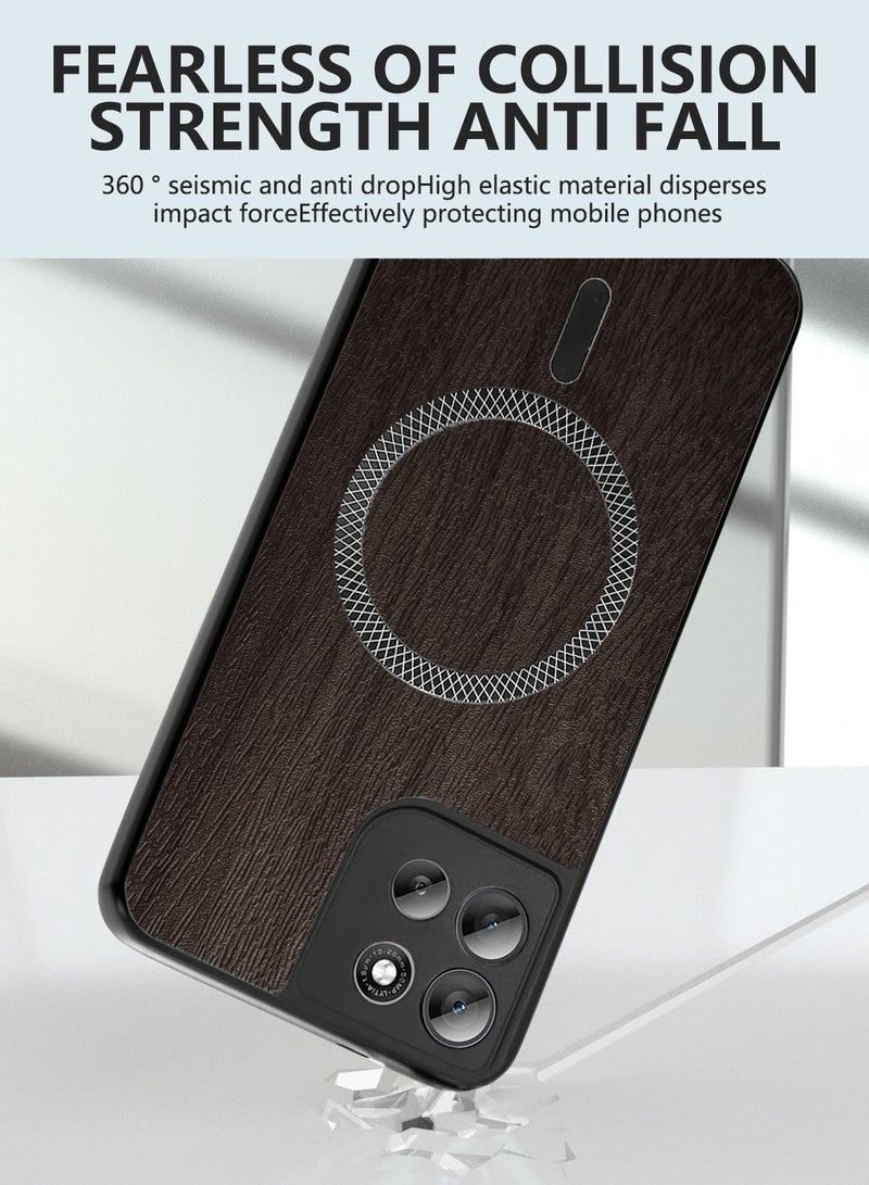 Wtech Motorola Moto G56 5G 2025 Wood Texture Strong Magnetic Case Plus Shell Shockproof Magsafe Hard PC Rear Case Cover (MCMPMN) - Ebony Wood - Image 3