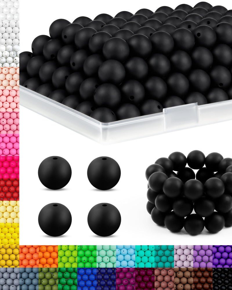 150PCS FIVEIZERO Silicone Beads for Keychain Making  15mm Bulk Rubber Beads for DIY Crafts Bracelets Necklaces and Pens Black