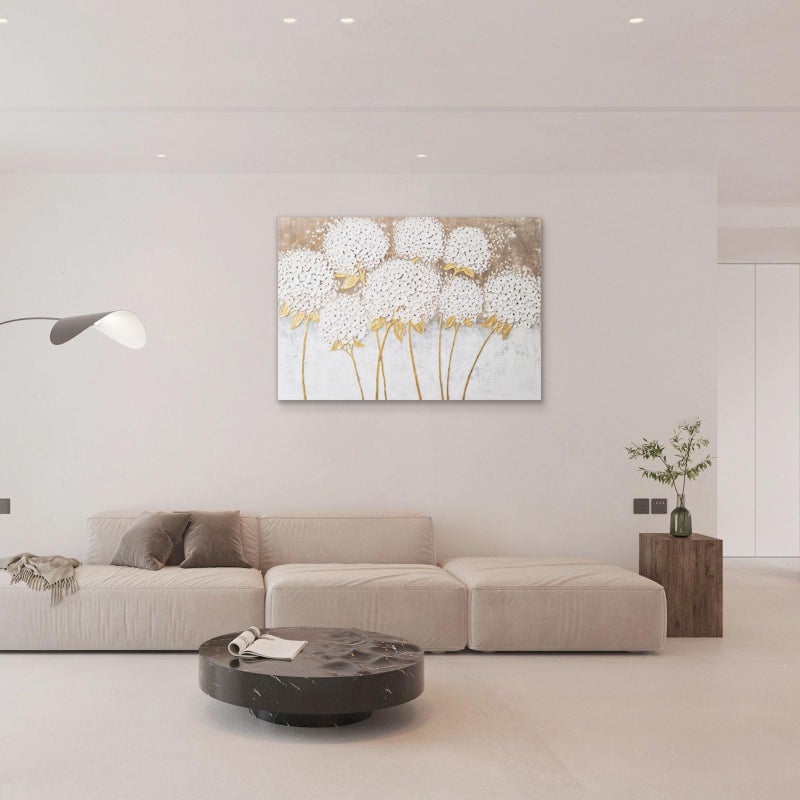 JolyWell White Hydrangea Flower Wall Art, hand-painted Large Canvas Wall Art for Living Room, 3D Textured Oil Painting, Neutral Wall Art decor, Kitchen Bathroom Office Bedroom Wall Art Decor 40" 28" - Image 3