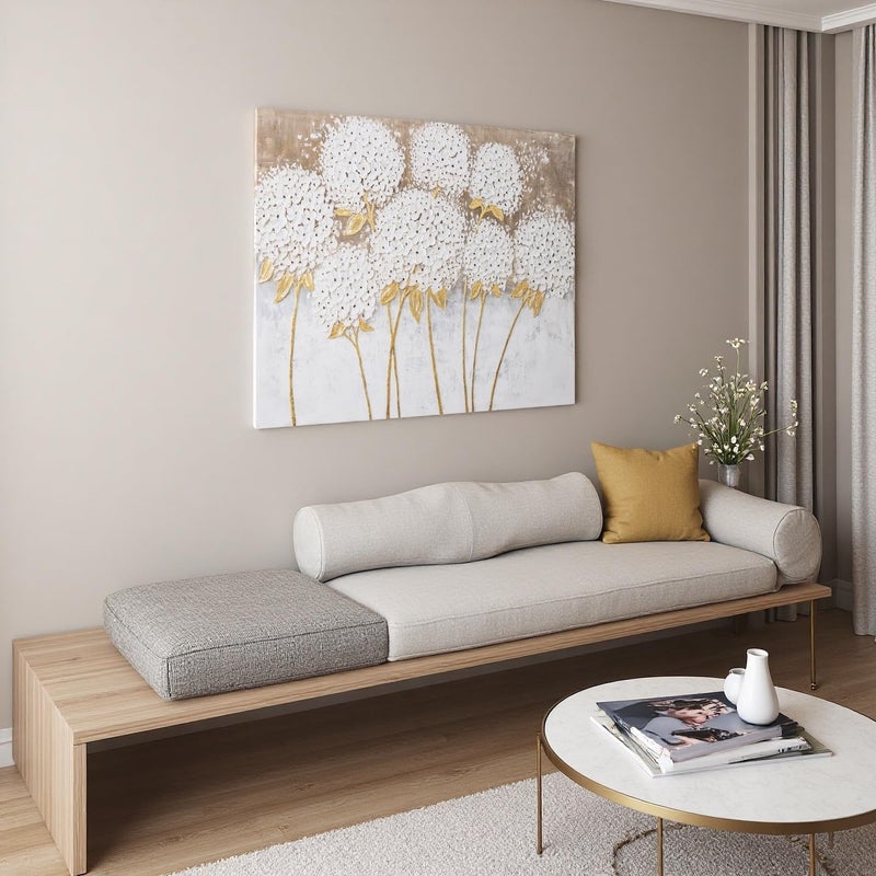 JolyWell White Hydrangea Flower Wall Art, hand-painted Large Canvas Wall Art for Living Room, 3D Textured Oil Painting, Neutral Wall Art decor, Kitchen Bathroom Office Bedroom Wall Art Decor 40" 28" - Image 5