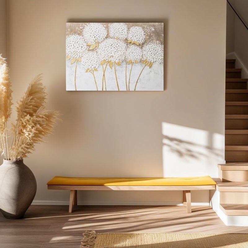 JolyWell White Hydrangea Flower Wall Art, hand-painted Large Canvas Wall Art for Living Room, 3D Textured Oil Painting, Neutral Wall Art decor, Kitchen Bathroom Office Bedroom Wall Art Decor 40" 28" - Image 2