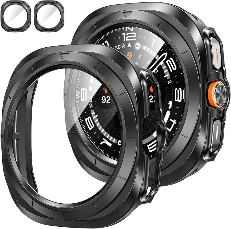 2 Pack Samsung Galaxy Watch 7 Ultra 2024 Screen Protector Case 47mm, Hard Bumper with Built-in Tempered Glass, Protective Face Cover - Image 2