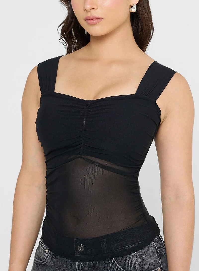 Ginger Ruched Mesh Fitted Top