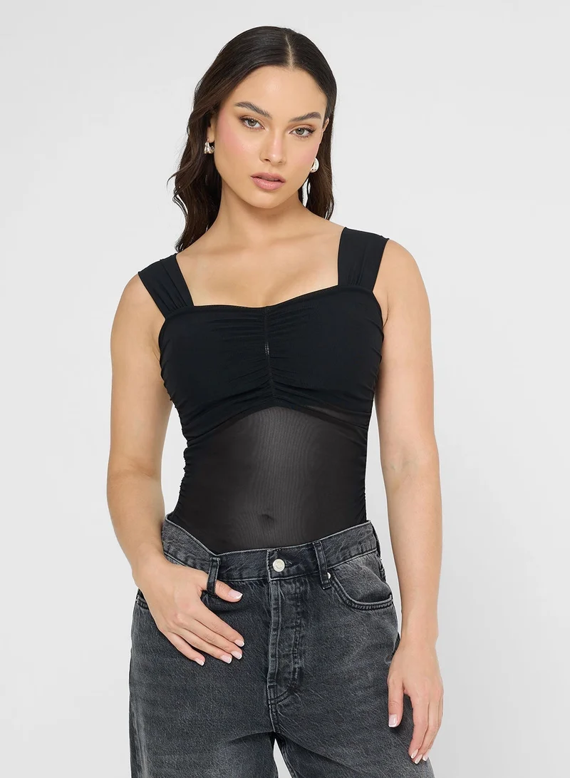 Ginger Ruched Mesh Fitted Top