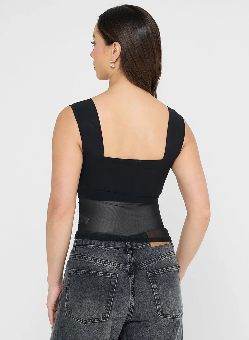 Ginger Ruched Mesh Fitted Top