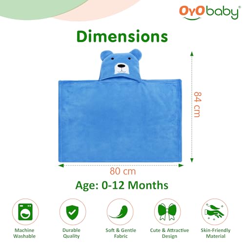 OYO BABY Newborn Baby Blanket & Bath Towel/Bath Robe Combo Pack – 2 Pieces, Fleece (Pink Kitty & Blue Bear), Multi-Use for Babies 0-12 Months - Image 5