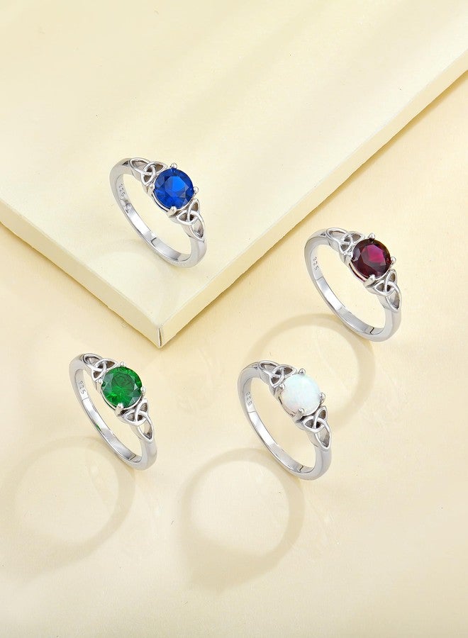 YL Celtic Knot Rings for Women 925 Sterling Silver Round Cut Created Emerald Birthstone Statement Ring-size7 - Image 4