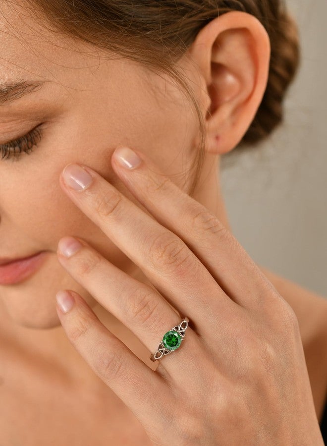 YL Celtic Knot Rings for Women 925 Sterling Silver Round Cut Created Emerald Birthstone Statement Ring-size7 - Image 2