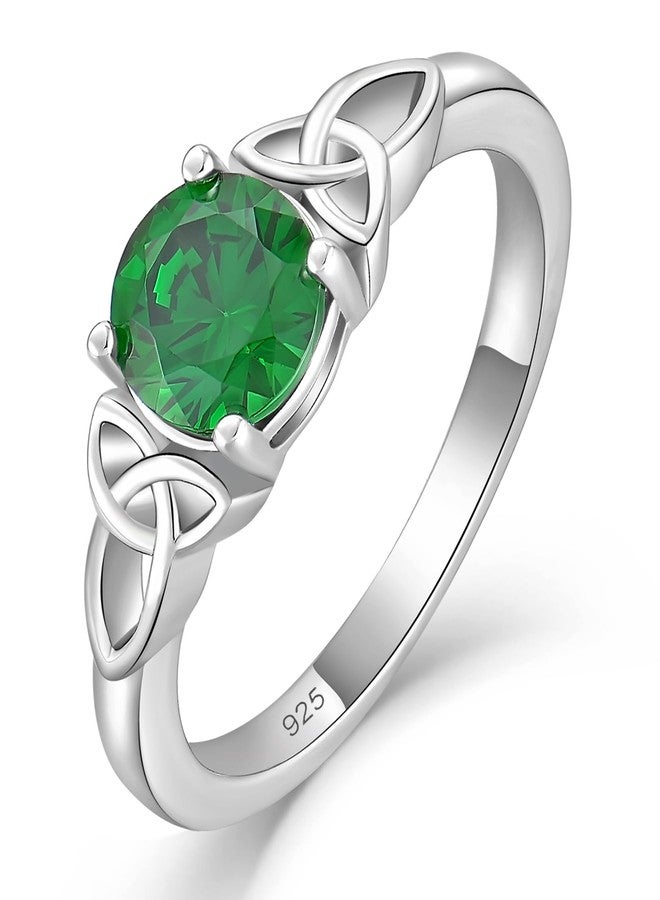 YL Celtic Knot Rings for Women 925 Sterling Silver Round Cut Created Emerald Birthstone Statement Ring-size7 - Image 1