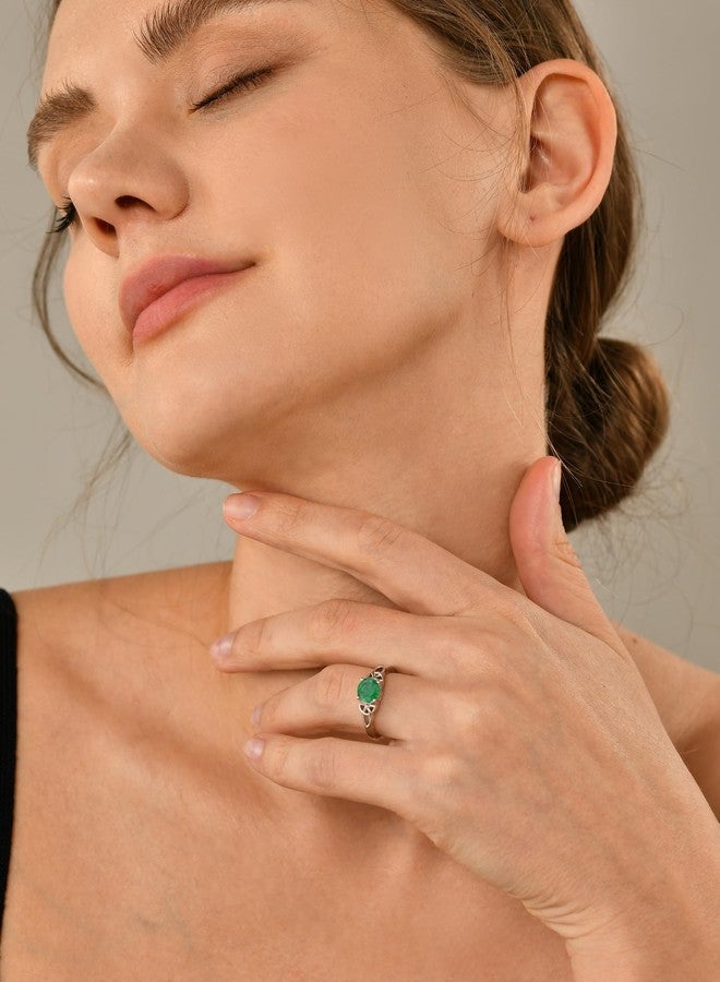 YL Celtic Knot Rings for Women 925 Sterling Silver Round Cut Created Emerald Birthstone Statement Ring-size7 - Image 3