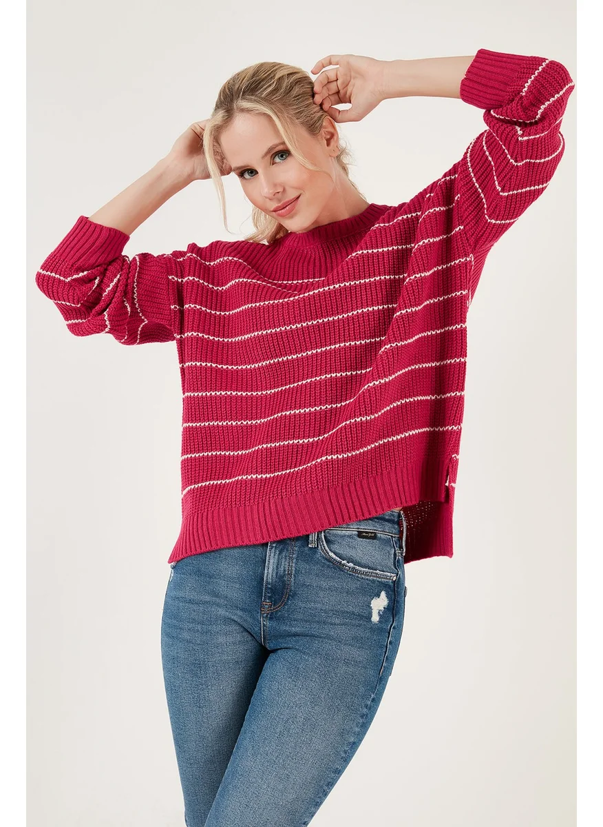 Lela Striped Long Back Crew Neck Knitted Sweater Women's Sweater 4616133