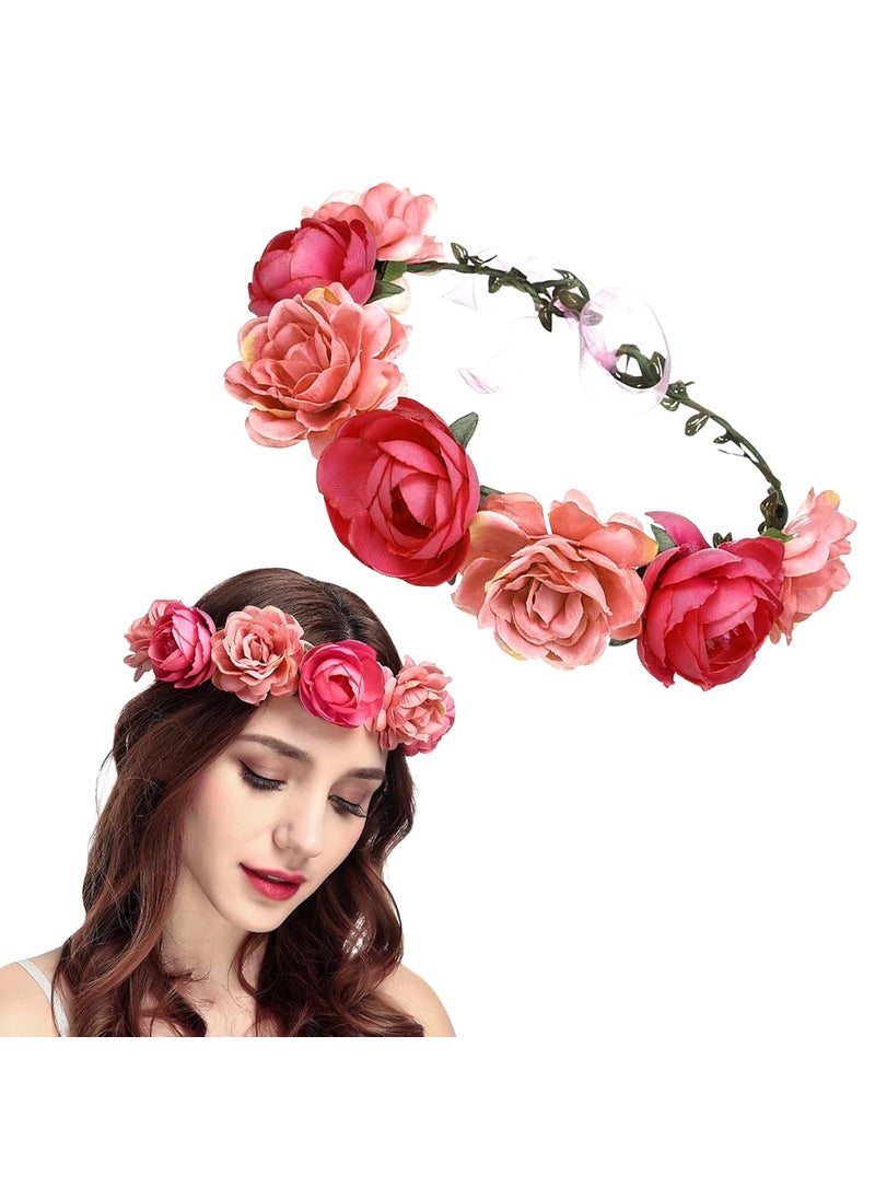 AEGYPIUS AEGYPIUS Flower Crowns for Women 7 Inches Floral Rose Crown Headpiece Rose Headband for Women Rose Flower Crown Floral Crowns for Women Rose Headpiece Red Rose Headband for Women Red Rose Crown 