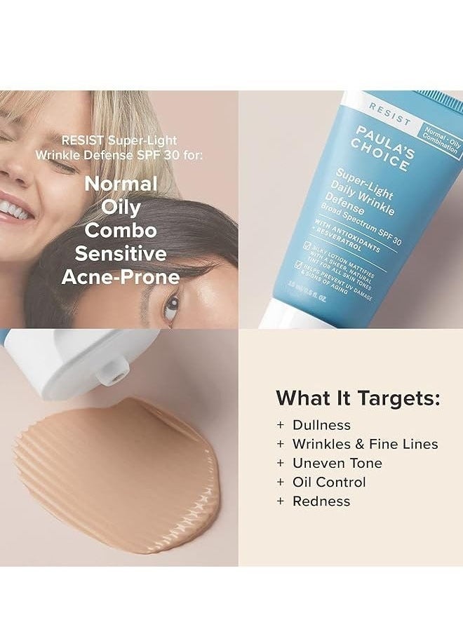 PAULA'S CHOICE - Super Light Daily Wrinkle Defense SPF 30 Face Moisturizer 60ml,Silky Lotion Mattifies With A Sheer,Natural Tint For All Skin Tones,Suitable Under Makeup With Long Lasting Dry Matt Finish - Image 1