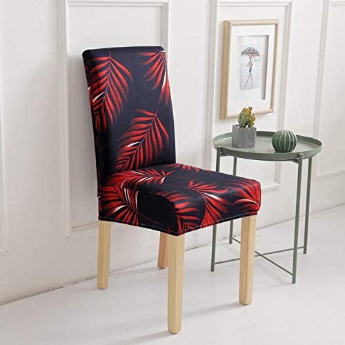 Styleys Elastic Chair Cover Stretchable Removable Washable Dining Chair Covers Set of 4 Protector Seat Slipcovers (Set of 4, SLMC158 Black/Red Fern) - Image 2