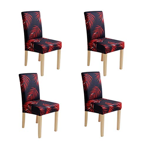 Styleys Elastic Chair Cover Stretchable Removable Washable Dining Chair Covers Set of 4 Protector Seat Slipcovers (Set of 4, SLMC158 Black/Red Fern) - Image 1