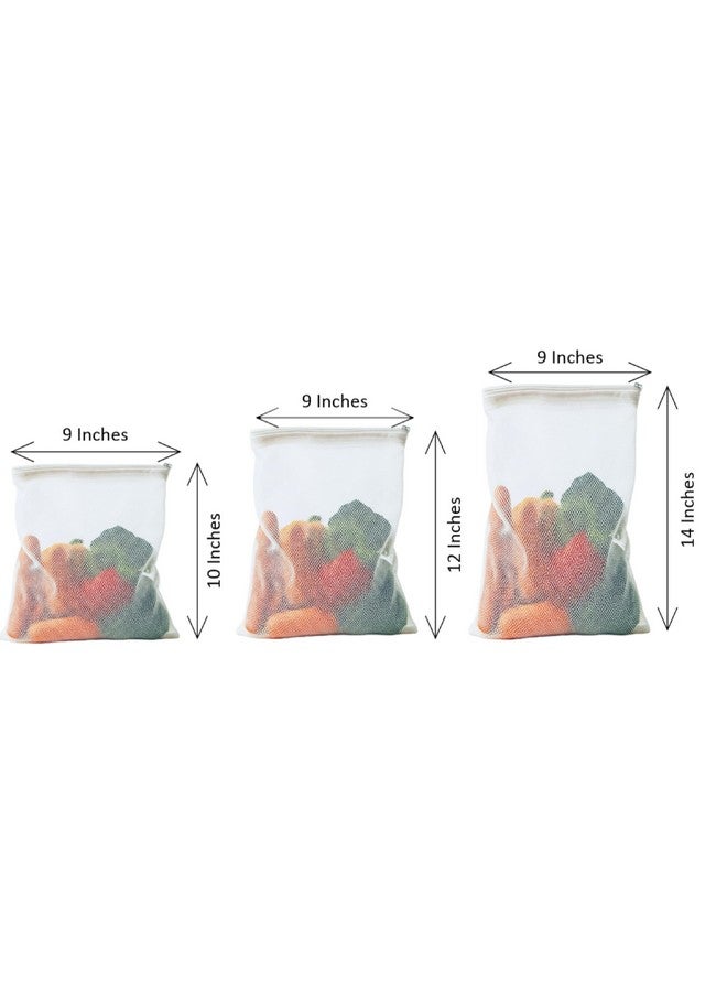 Tidy Fox Set of 6 Fridge Vegetable Storage Net Bags, Dual Layer Strong Mesh Net with Rustproof & Durable Zipper, Reusable, White - Image 2