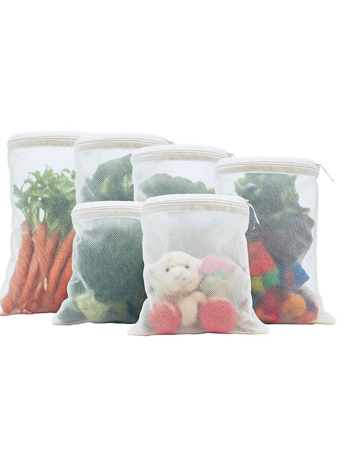 Tidy Fox Set of 6 Fridge Vegetable Storage Net Bags, Dual Layer Strong Mesh Net with Rustproof & Durable Zipper, Reusable, White - Image 1