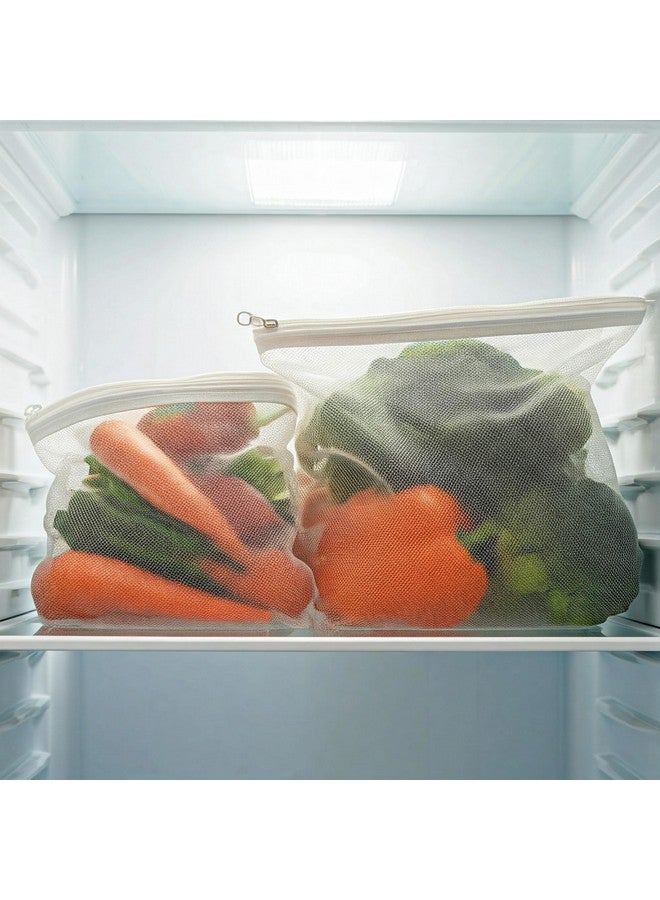 Tidy Fox Set of 6 Fridge Vegetable Storage Net Bags, Dual Layer Strong Mesh Net with Rustproof & Durable Zipper, Reusable, White - Image 4