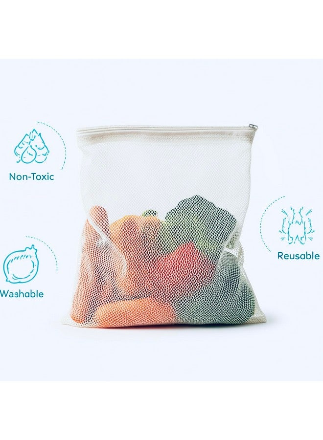 Tidy Fox Set of 6 Fridge Vegetable Storage Net Bags, Dual Layer Strong Mesh Net with Rustproof & Durable Zipper, Reusable, White - Image 3