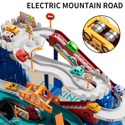 TEMI Boys Dinosaur Race Track Playset, Kids Car Garage Parking Adventure Toy with 10 Mini Cars, Educational Toy Ramp Playset for 3 4 5 7 8 Year Old Toddler Boys Preschool Girls - Image 4