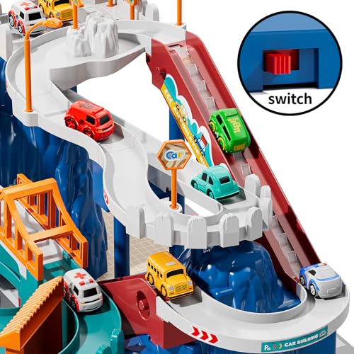 TEMI Boys Dinosaur Race Track Playset, Kids Car Garage Parking Adventure Toy with 10 Mini Cars, Educational Toy Ramp Playset for 3 4 5 7 8 Year Old Toddler Boys Preschool Girls - Image 5