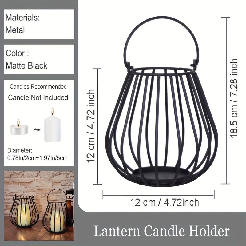 Vintage Black Metal Wire Cage Candle Holder Set For Home Decor - Image 3