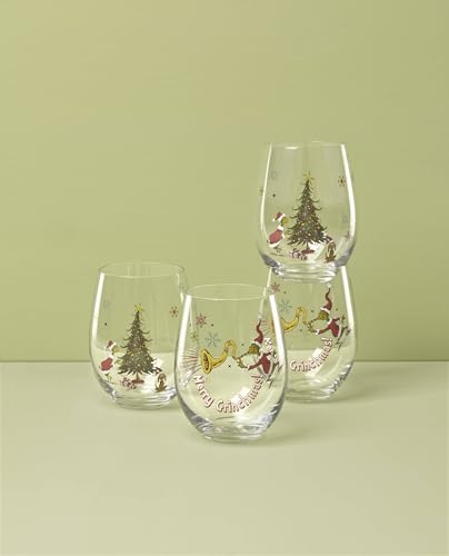 Lenox 896895 Merry Grinchmas Glass Tumblers Set of 4 Assorted Christmas Drinkware Holiday Hosting - Image 3