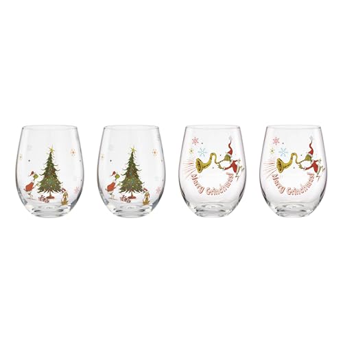 Lenox 896895 Merry Grinchmas Glass Tumblers Set of 4 Assorted Christmas Drinkware Holiday Hosting - Image 1